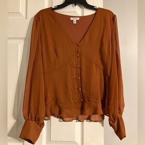 Nine West Terracotta Button-Front Blouse